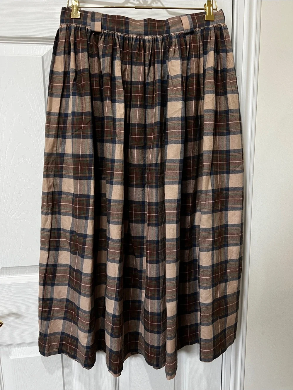 Laura Ashley vintage Plaid Maxi Skirt Pleated Size 12 Front Button Closure Brown - Picture 5 of 12